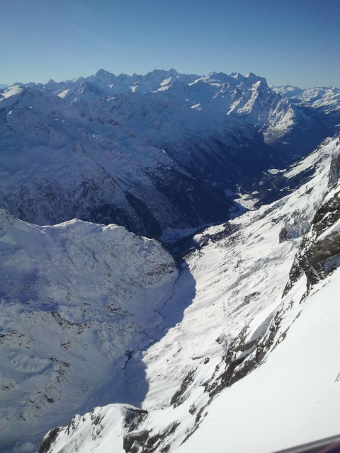 View from the top of Engelberg ski area, looking out toward the Jungfrau and the Eiger.