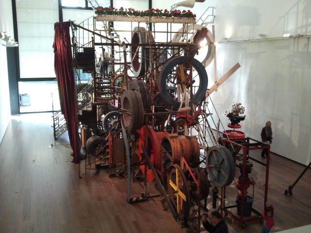After lunch, Cathy and I went to the museum dedicated to Jean Tinguely, a 20th-century artists best known for his kinetic sculptures. This is one of the largest works in the museum.