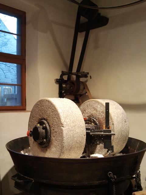 A machine in the Base Paper Mill Museum, used for grinding pulp for paper.