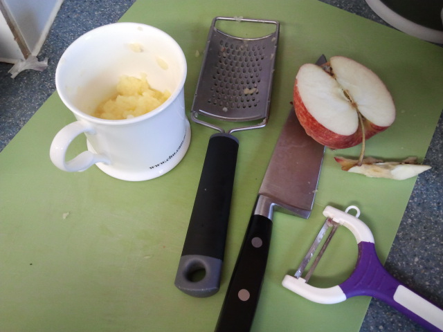 Accoutrements for improvising applesauce.